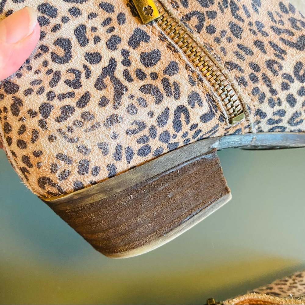 Lucky Brand Basel Suede Leather Leopard Print Zip Ankle Boots Booties - Picture 10 of 10
